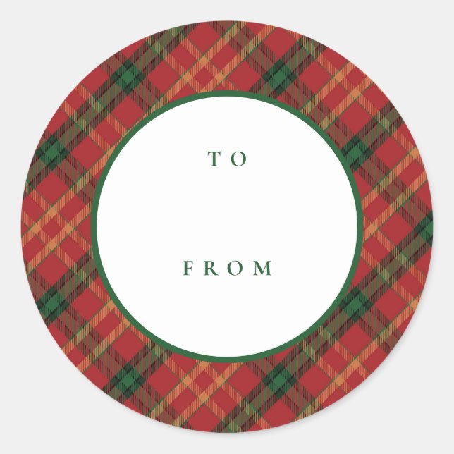 Classic Plaid Christmas To From Blank Holiday Classic Round Sticker (Front)