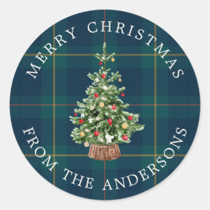 Classic Plaid Christmas Tree Envelope Seals