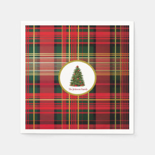 Classic Plaid Christmas Tree Red and Green  Napkin
