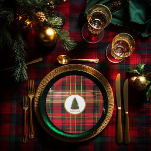 Classic Plaid Christmas Tree Red and Green  Paper Plate