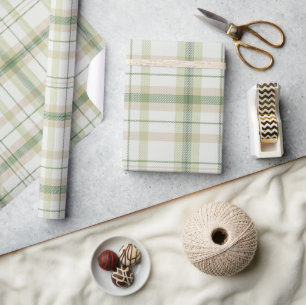 Classic Plaid collection pastel green neutral Wrapping Paper