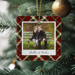 Classic Plaid Double Sided Personalised Photo Ceramic Ornament