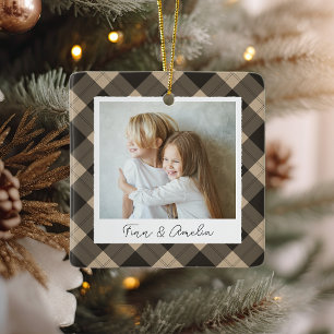 Classic Plaid Double Sided Personalised Photo Ceramic Ornament