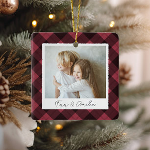 Classic Plaid Double Sided Personalised Photo Ceramic Ornament