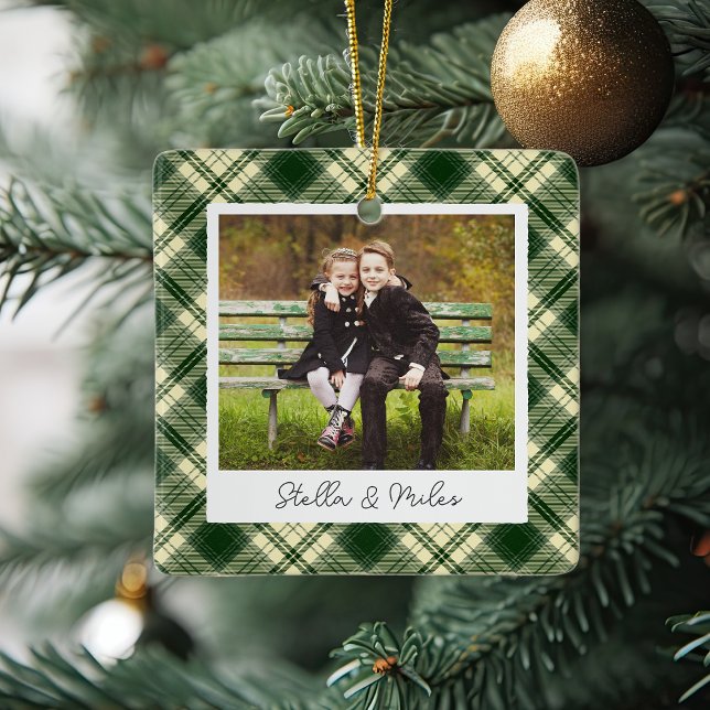 Classic Plaid Double Sided Personalised Photo Ceramic Ornament (Creator Uploaded)