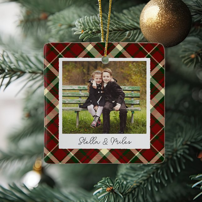 Classic Plaid Double Sided Personalised Photo Ceramic Ornament (Creator Uploaded)