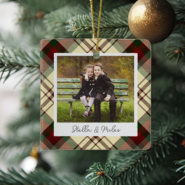 Classic Plaid Double Sided Personalised Photo Ceramic Ornament (Creator Uploaded)
