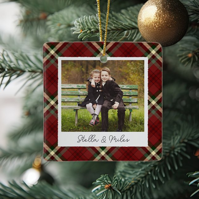 Classic Plaid Double Sided Personalised Photo Ceramic Ornament (Creator Uploaded)