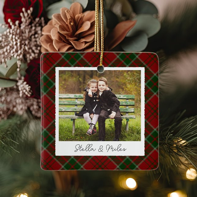 Classic Plaid Double Sided Personalised Photo Ceramic Ornament (Creator Uploaded)