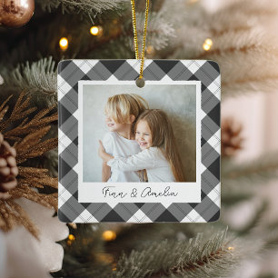 Classic Plaid Double Sided Personalised Photo Ceramic Ornament