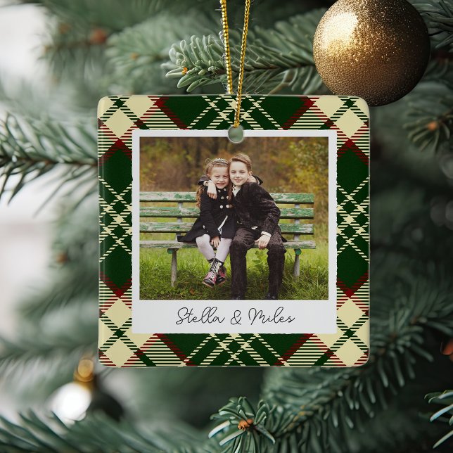 Classic Plaid Double Sided Personalised Photo Ceramic Ornament (Creator Uploaded)