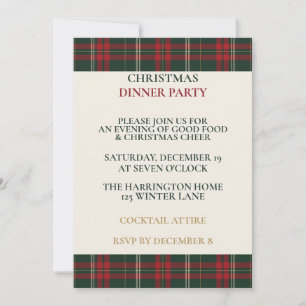 Classic Plaid Elegant Christmas Dinner Party Invit Invitation