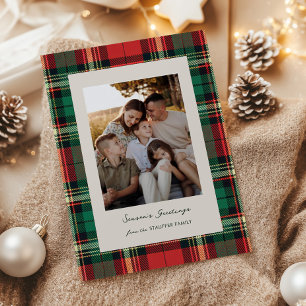 Classic Plaid Holiday Card with Back Photo Grid