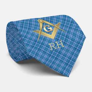 Classic Plaid Masonic Monogrammed Neck Tie