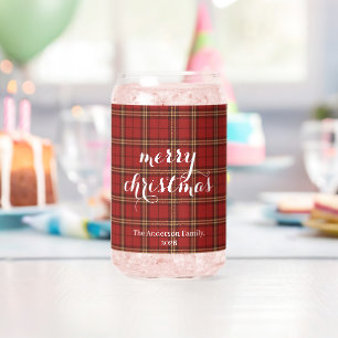 Classic Plaid Merry Christmas Festive - Can Glass