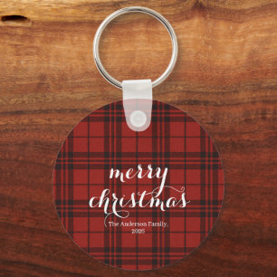 Classic Plaid Merry Christmas Festive - Key Ring