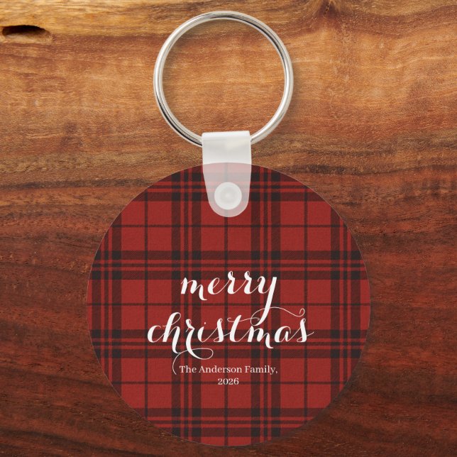 Classic Plaid Merry Christmas Festive -  Key Ring (Front)