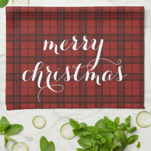 Classic Plaid Merry Christmas Festive -  Tea Towel