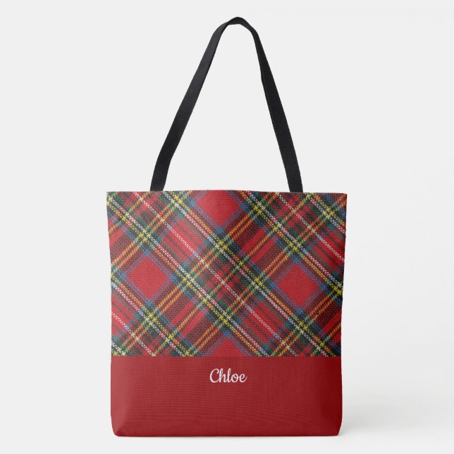 Classic Plaid Monogrammed Tote Bag (Front)