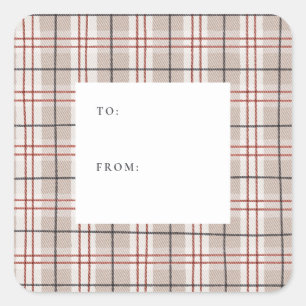 Classic Plaid Neutral Holiday Square Sticker