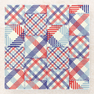Classic Plaid Patchwork: Squares Pattern Glass Coaster