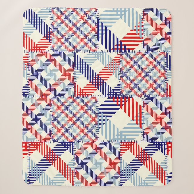 Classic Plaid Patchwork: Squares Pattern Sherpa Blanket (Front)