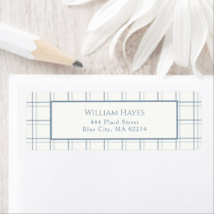 Classic Plaid Pattern Mens Blue Return Address Label