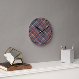 Classic Plaid Pattern Round Clock
