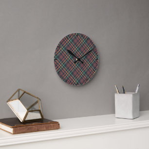 Classic Plaid Pattern Round Clock