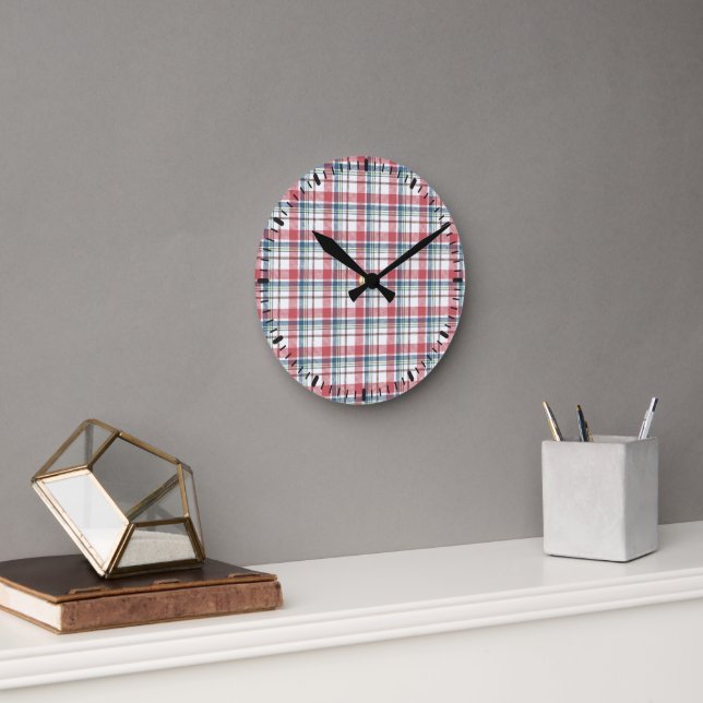 Classic Plaid Pattern Round Clock (Office)