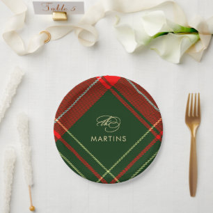 Classic Plaid Personalised Name Christmas Holiday Paper Plate