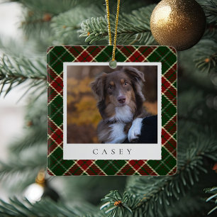 Classic Plaid Personalised Pet Dog Photo Ceramic Ornament