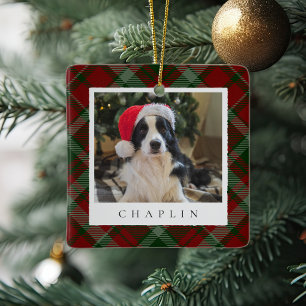 Classic Plaid Personalised Pet Dog Photo Ceramic Ornament