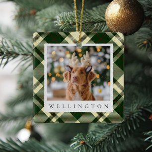 Classic Plaid Personalised Pet Dog Photo Ceramic Ornament