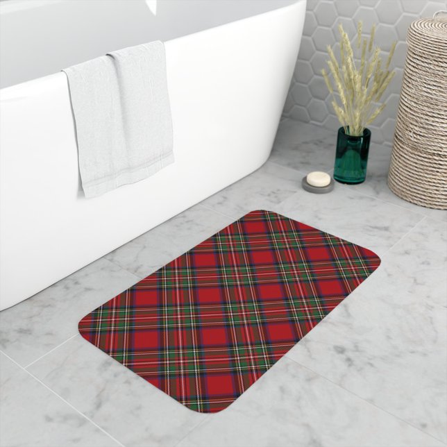 Classic Plaid Red and Green Clan Stewart Tartan Bath Mat (Elegant Rustic Stewart Tartan Bath Mat)