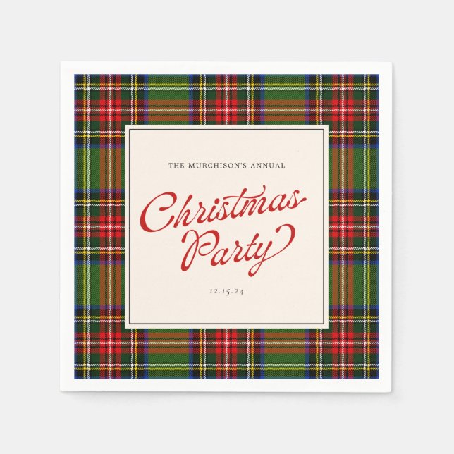 Classic Plaid Retro Script Merry Christmas Party Napkin (Front)