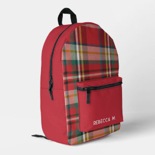 Classic Plaid Rustic Personalised Monogram Name Printed Backpack