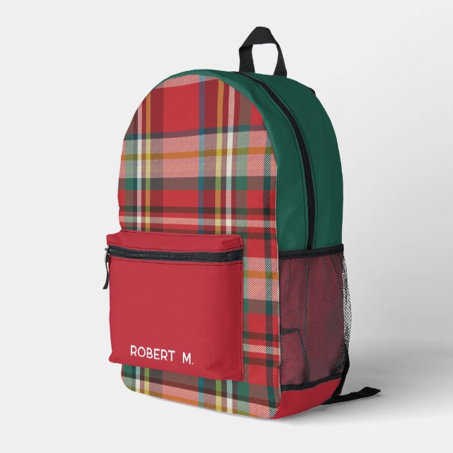 Classic Plaid Rustic Personalised Printed Backpack (Back Corner Right)