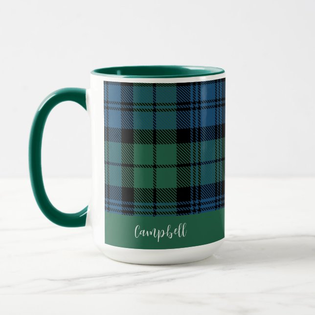Classic Plaid Script Custom Clan Campbell Tartan Mug (Left)