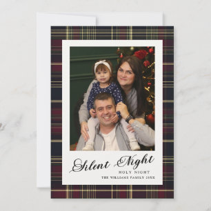 Classic Plaid Silent Night 5 Photo Christmas Holiday Card