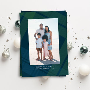 Classic plaid simple vertical Christmas photo Holiday Card