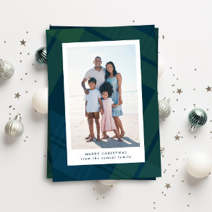 Classic plaid simple vertical Christmas photo Holiday Card
