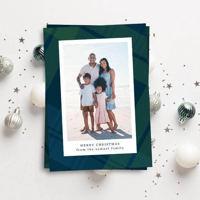 Classic plaid simple vertical Christmas photo Holiday Card (Creator Uploaded)