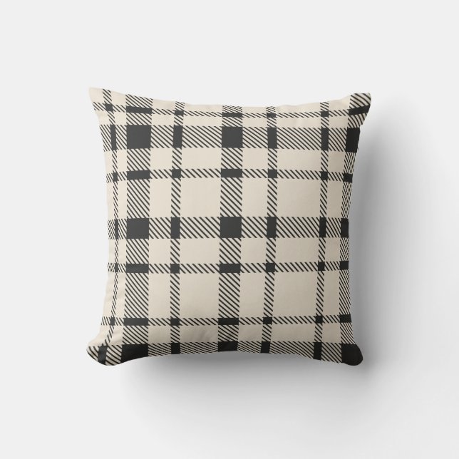 Classic Plaid Tartan Pattern-Black & White Cushion (Front)