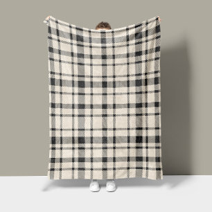 Classic Plaid Tartan Pattern-Black & White Fleece Blanket