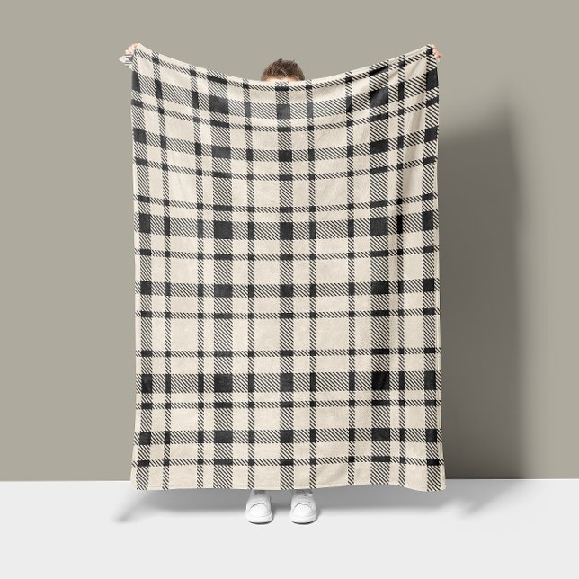 Classic Plaid Tartan Pattern-Black & White Fleece Blanket (Creator Uploaded)