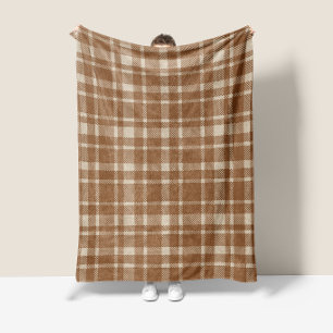 Classic Plaid Tartan Pattern-Brown & Warm Taupe Fleece Blanket