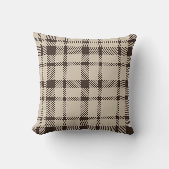 Classic Plaid Tartan Pattern-Dark Brown & Taupe Cushion (Front)