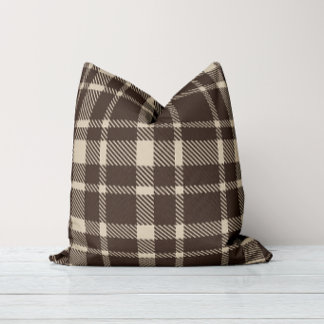 Classic Plaid Tartan Pattern-Dark Brown & Taupe Cushion