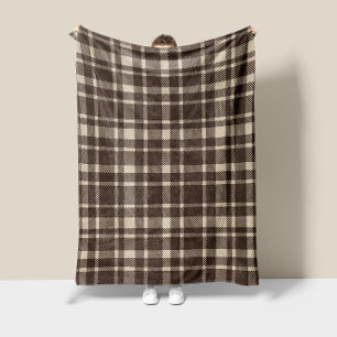 Classic Plaid Tartan Pattern-Dark Brown & Taupe Fleece Blanket